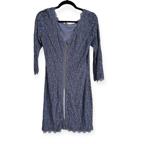 ☀️SALE☀️ Diane Von Furstenberg Zarita Grey Lace Back Zip Dress Size: 10 - Picture 4 of 9